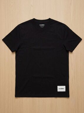 Jil Sander Black Short Sleeve Crewneck T-Shirt with Logo Patch